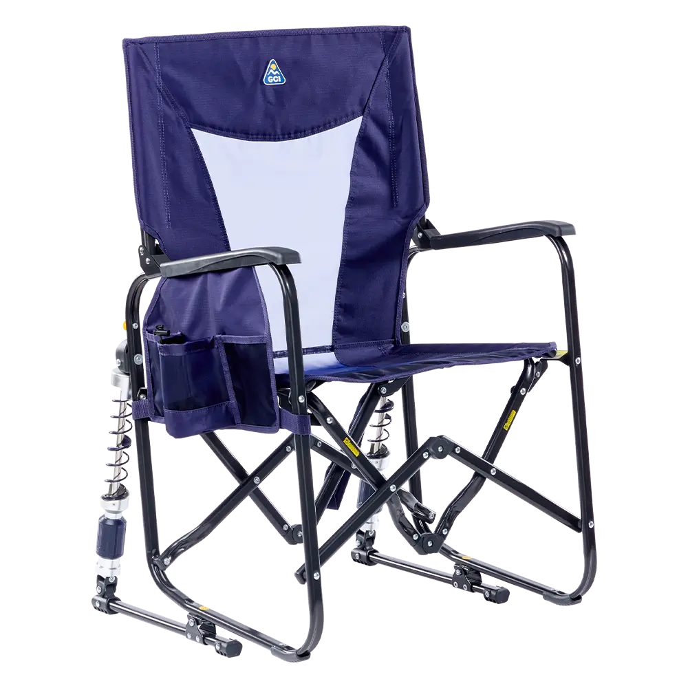 Patented Spring-Action Adjustable Rocker - Choice 573 - Heavy-Duty Kickback Rocker with Beverage Holder - Rich Blue
