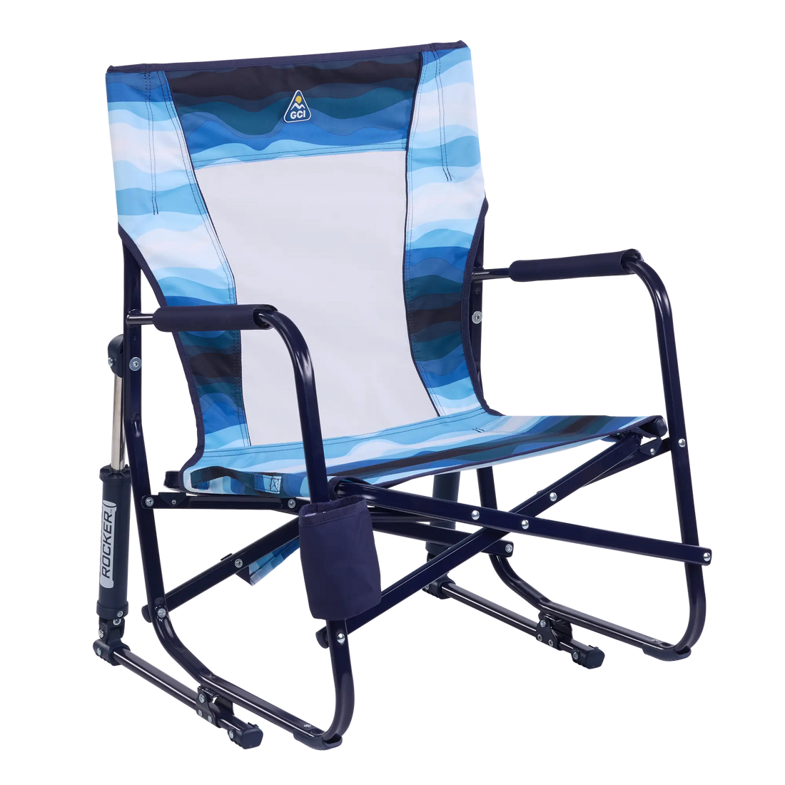 Patented Spring-Action Beach Rocker - Choice 712 - Patented Spring-Action Rocking Chair for Camping - Blue Beach Wave