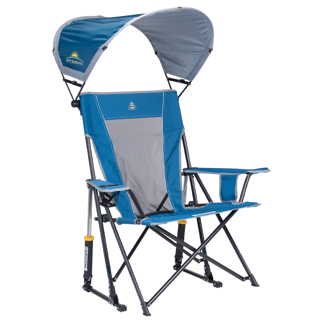 Smooth Motion SunShade Rocker - Choice 550 - Heavy-Duty Kickback Rocker with Beverage Holder - Neptune Blue