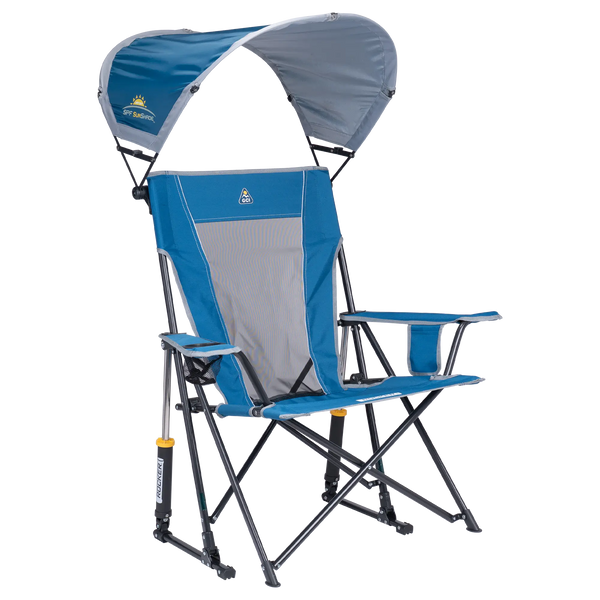 Smooth Motion SunShade Rocker - Choice 550 - Heavy-Duty Kickback Rocker with Beverage Holder - Neptune Blue