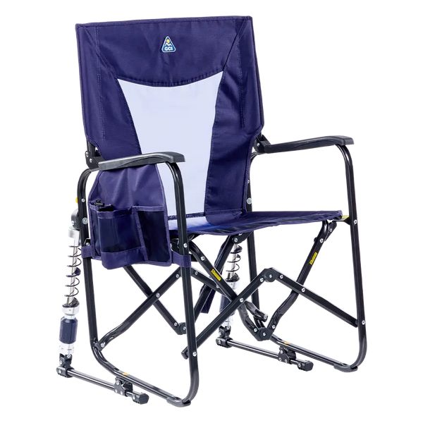 Patented Spring-Action Adjustable Rocker - Choice 573 - Heavy-Duty Kickback Rocker with Beverage Holder - Rich Blue