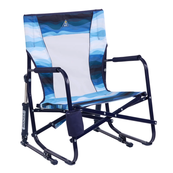 Patented Spring-Action Beach Rocker - Choice 712 - Patented Spring-Action Rocking Chair for Camping - Blue Beach Wave