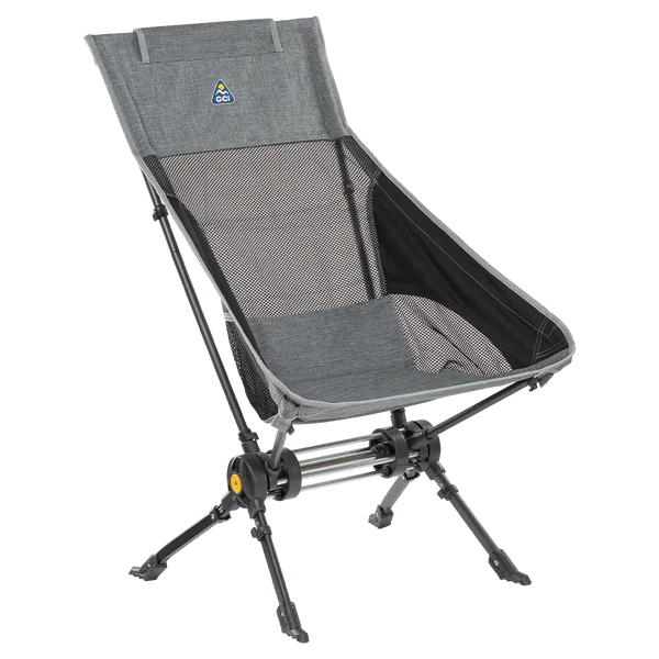 Luxury Camp ComPack Rocker - Choice 980 - Patented Spring-Action Rocking Chair for Camping - Heathered Pewter