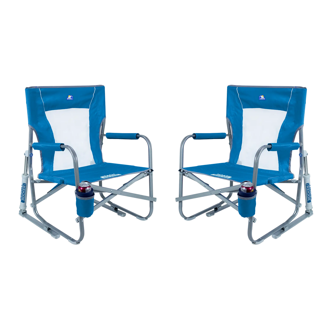 Heavy-Duty Freestyle Beach Rocker Bundle - Choice 773 - Patented Spring-Action Rocking Chair for Camping - Saybrook Blue