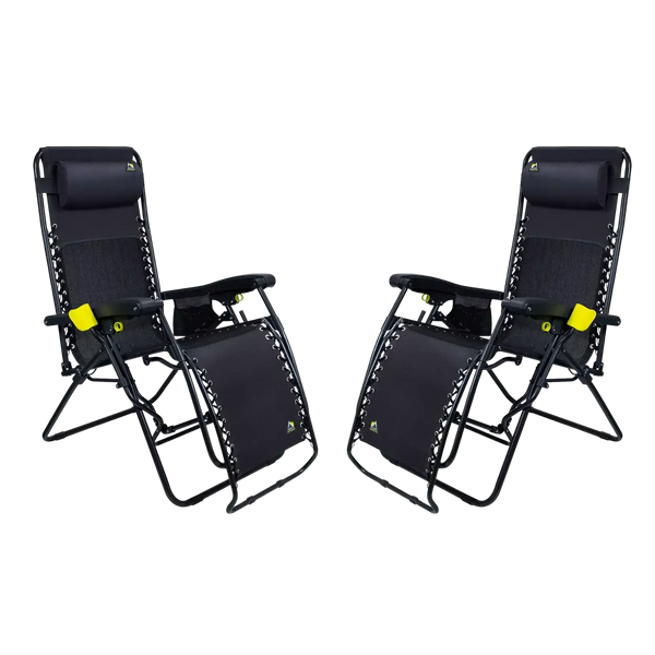Reclining Beach Freeform Zero Gravity Lounger Bundle - Choice 507 - Portable Heavy-Duty Low Boy Chair for Ocean Side - Black