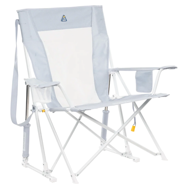 Luxury Camp Comfort Pro Rocker XL - Choice 107 - Heavy-Duty Kickback Rocker with Beverage Holder - Heathered Light Blue