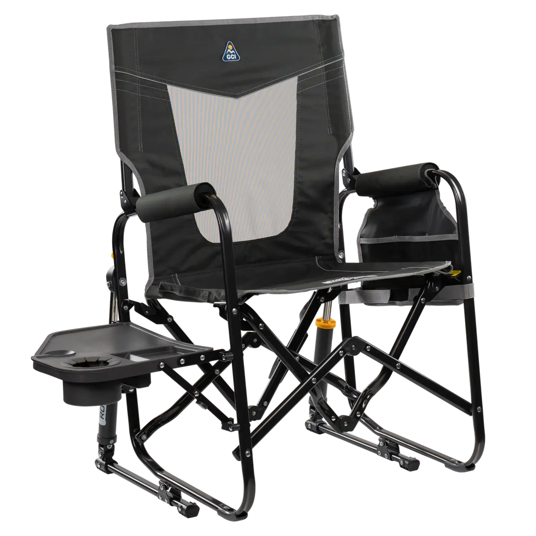 Heavy-Duty Freestyle Stowaway Rocker with Side Table - Choice 253 - Heavy-Duty Kickback Rocker with Beverage Holder - Dark Charcoal