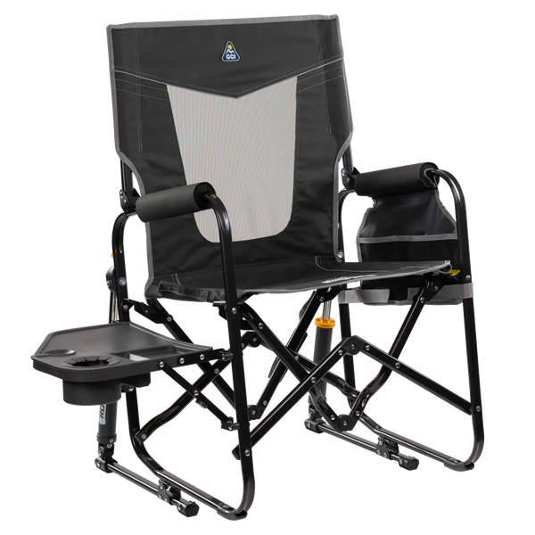 Heavy-Duty Freestyle Stowaway Rocker with Side Table - Choice 253 - Heavy-Duty Kickback Rocker with Beverage Holder - Dark Charcoal